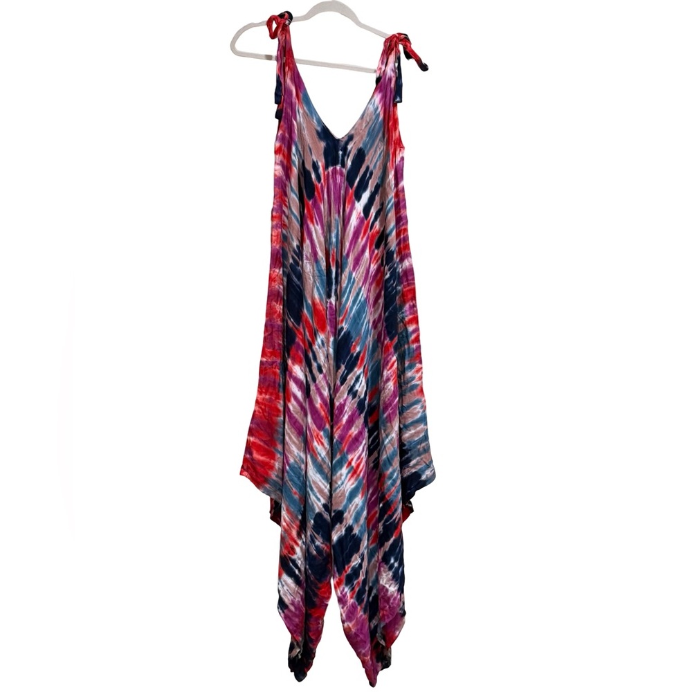 🌿 YPB Boho Tie-Dye Romper Flowy Wide Leg Festival Jumpsuit Size‎ Large